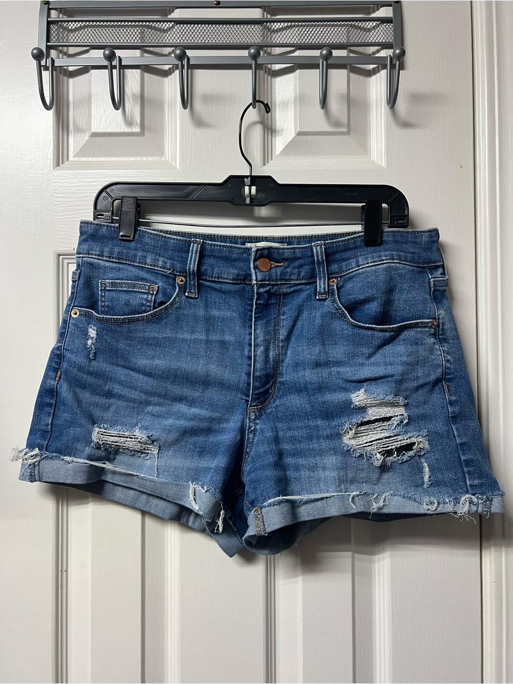 Universal Thread Distressed Blue Denim Roll-Hem Shorts